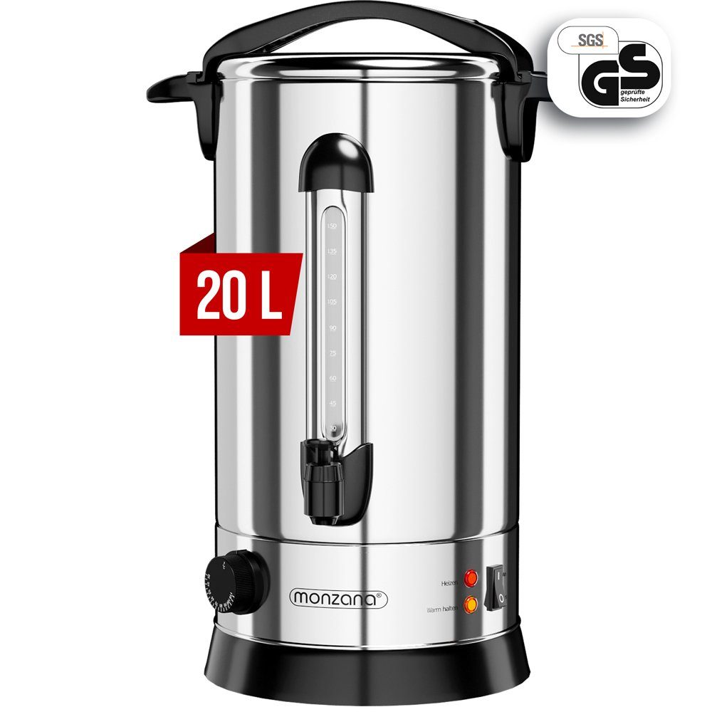 monzana Einkoch- und Glühweinautomat, 1650 W, 20L Edelstahl 90 Tassen Zapfhahn Temperatureinstellung 30-110°C