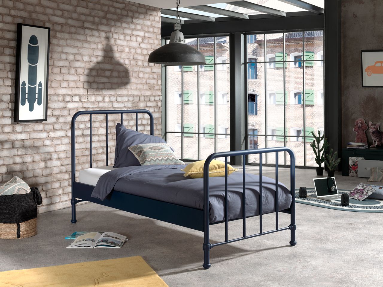 VIPACK BRONXX Metallbett im coolen Look Blau Denim matt, Liegefläche 90 x 200 cm