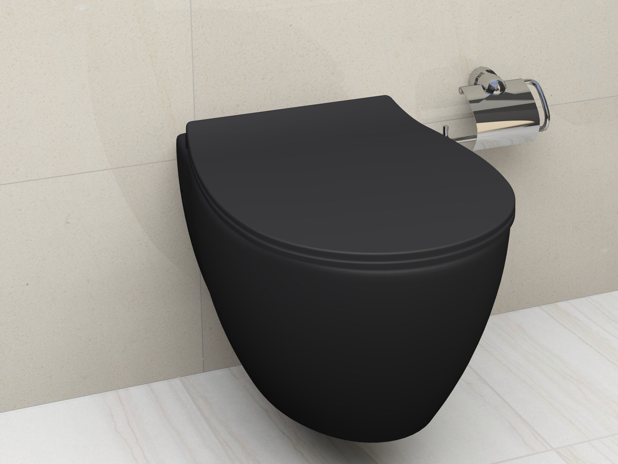 Aqua Bagno Tiefspül-WC spülrandlose Toilette Hänge WC schwarz matt inkl., Wandmontage, WC mit Rand, m. Absenkautomatik