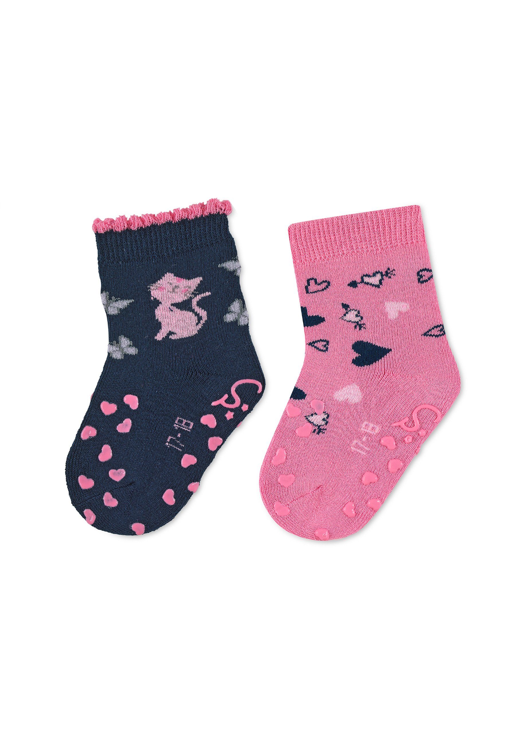 Sterntaler® Basicsocken ABS-Krabbelsöckchen Katze + Herz, 2er-Pack (2-Paar, 2er Pack Babysocken mit Anti-Rutsch-Sohle) Krabbelsocken mit Noppen an der Sohle, ABS- Socken mit süßen Motiven