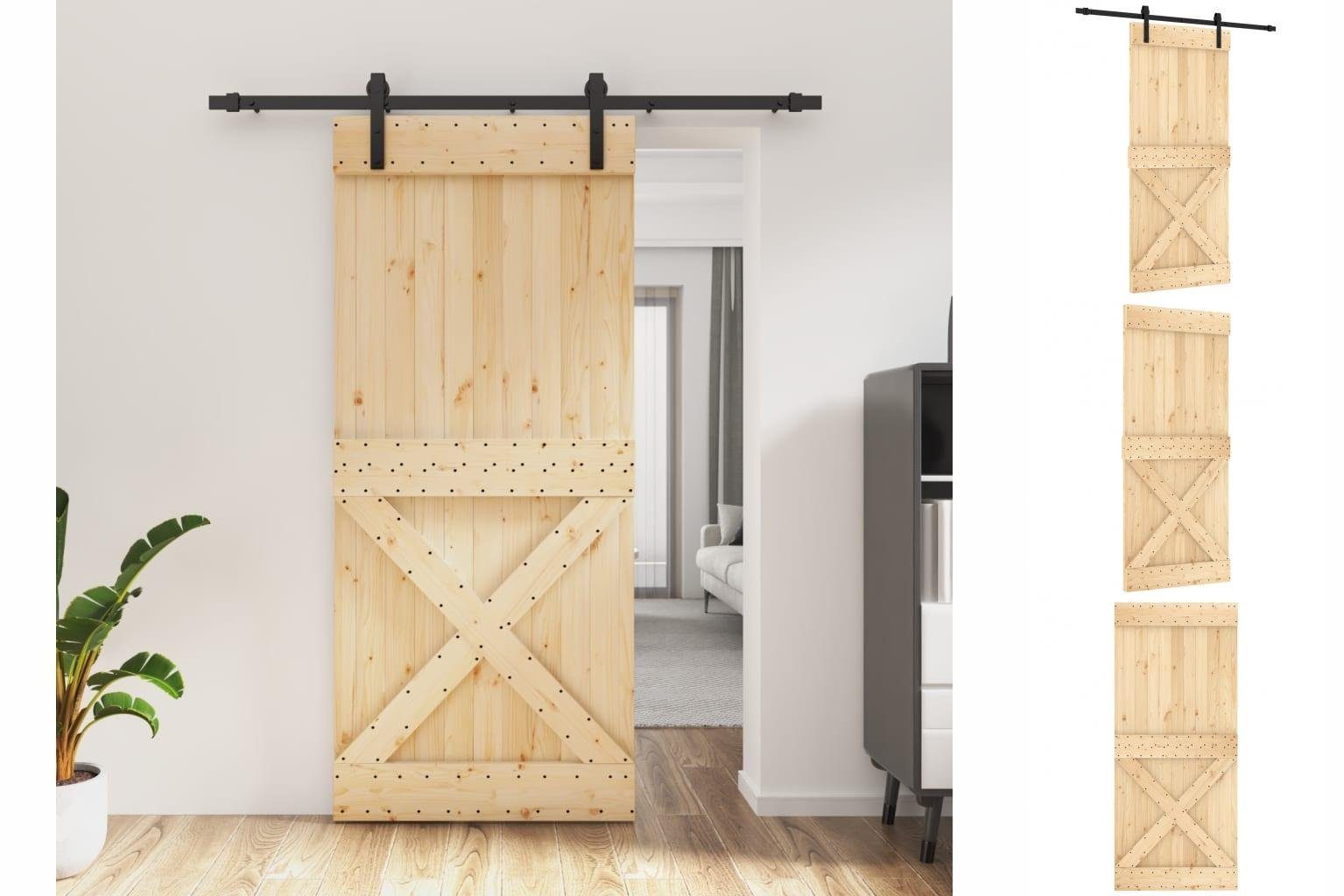 vidaXL Zimmertür Schiebetür mit Beschlag 90x210 cm Massivholz Kiefer Zimmertür Innentür