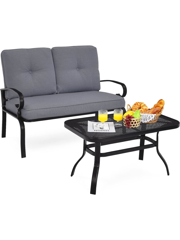 COSTWAY 2-Sitzer Gartenbank mit Tisch in Grau günstig kaufen onesize