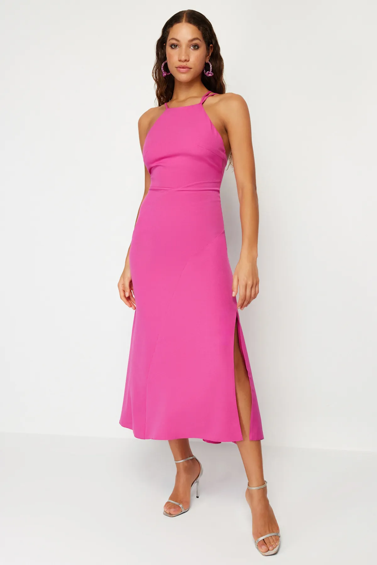 Trendyol Collection  Fuchsiafarbenes, hinten gebundenes Kleid TPRSS24EL00077