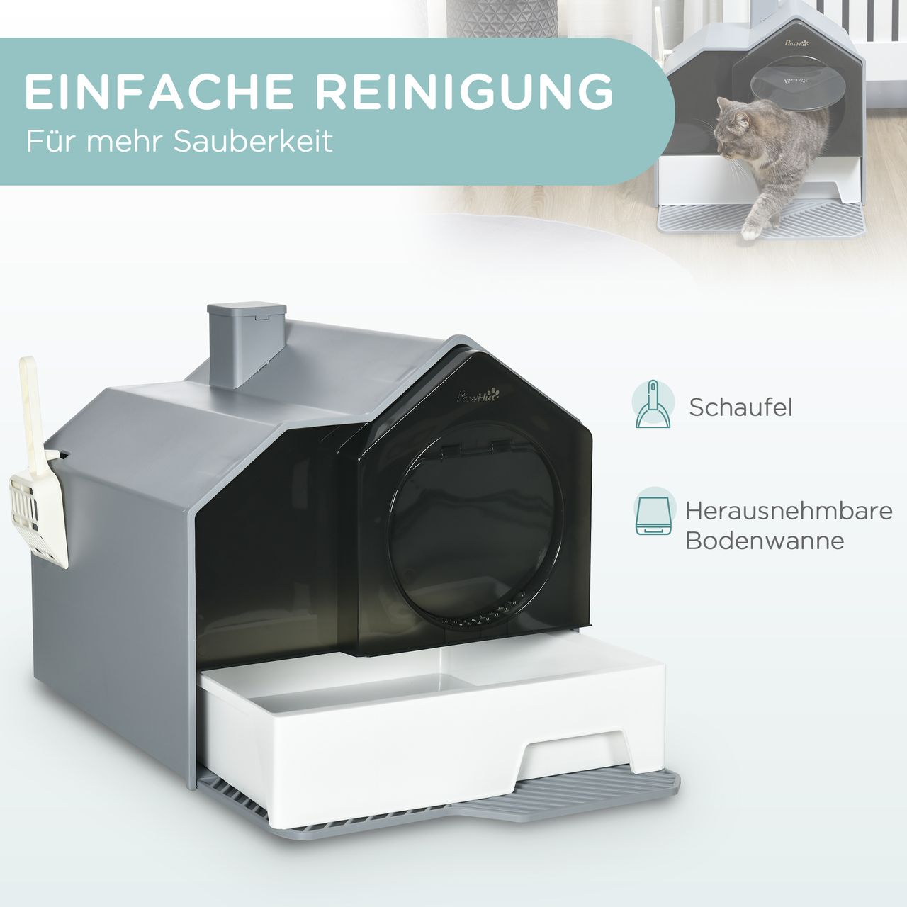 PawHut Katzentoilette Katzenklo mit Schaufel Filter für Katzen bis 8 kg Grau