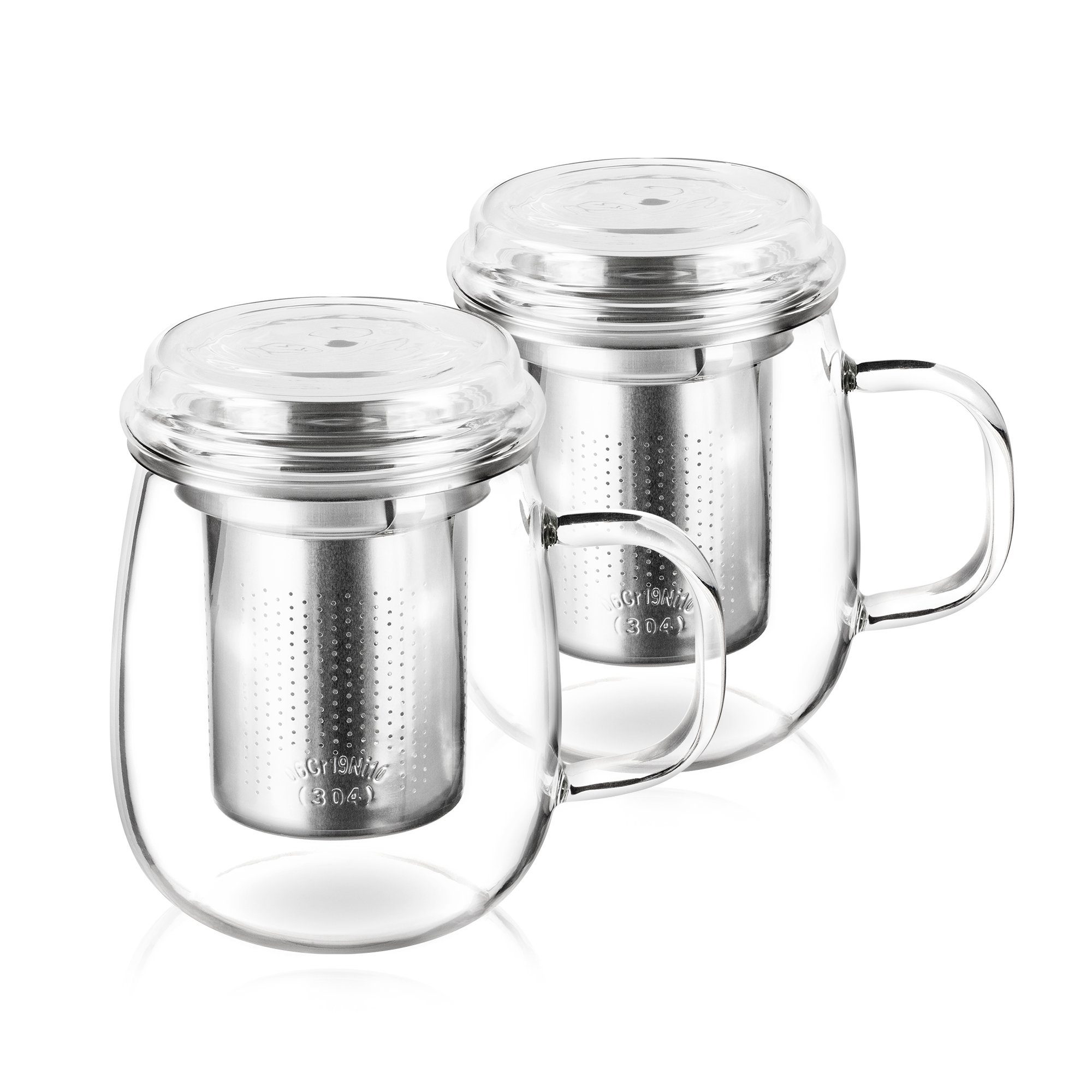 Impolio Teeglas Impolio Classic Teeglas mit Edelstahl-Sieb 2-teiliges Set 430 ml, Glas