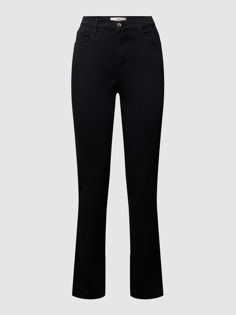 Jeans mit Label-Patch aus Leder Modell 'Carola' in schwarz