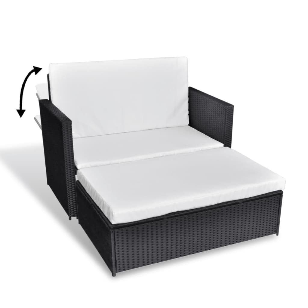 vidaXL Loungesofa 2-tlg. Garten-Lounge-Set mit Auflagen Poly Rattan Schwarz, 1 Teile