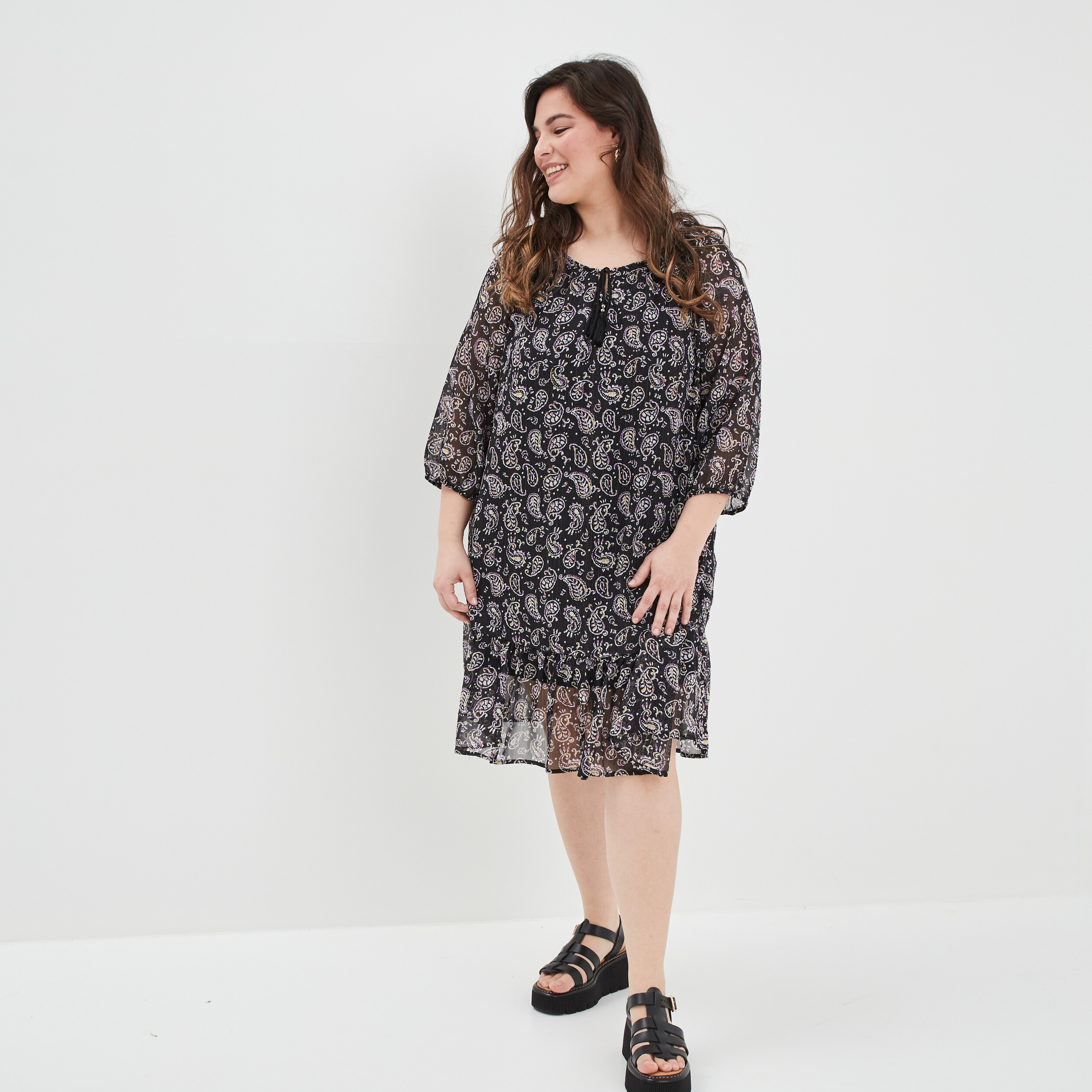 Robe trapèze fils métallisés Modavista noir femme grande taille | La Halle