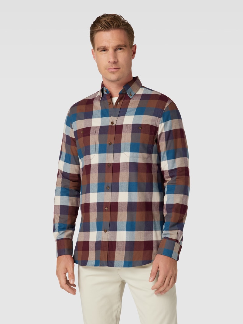 Flanellhemd mit Button-Down-Kragen in bordeaux rot