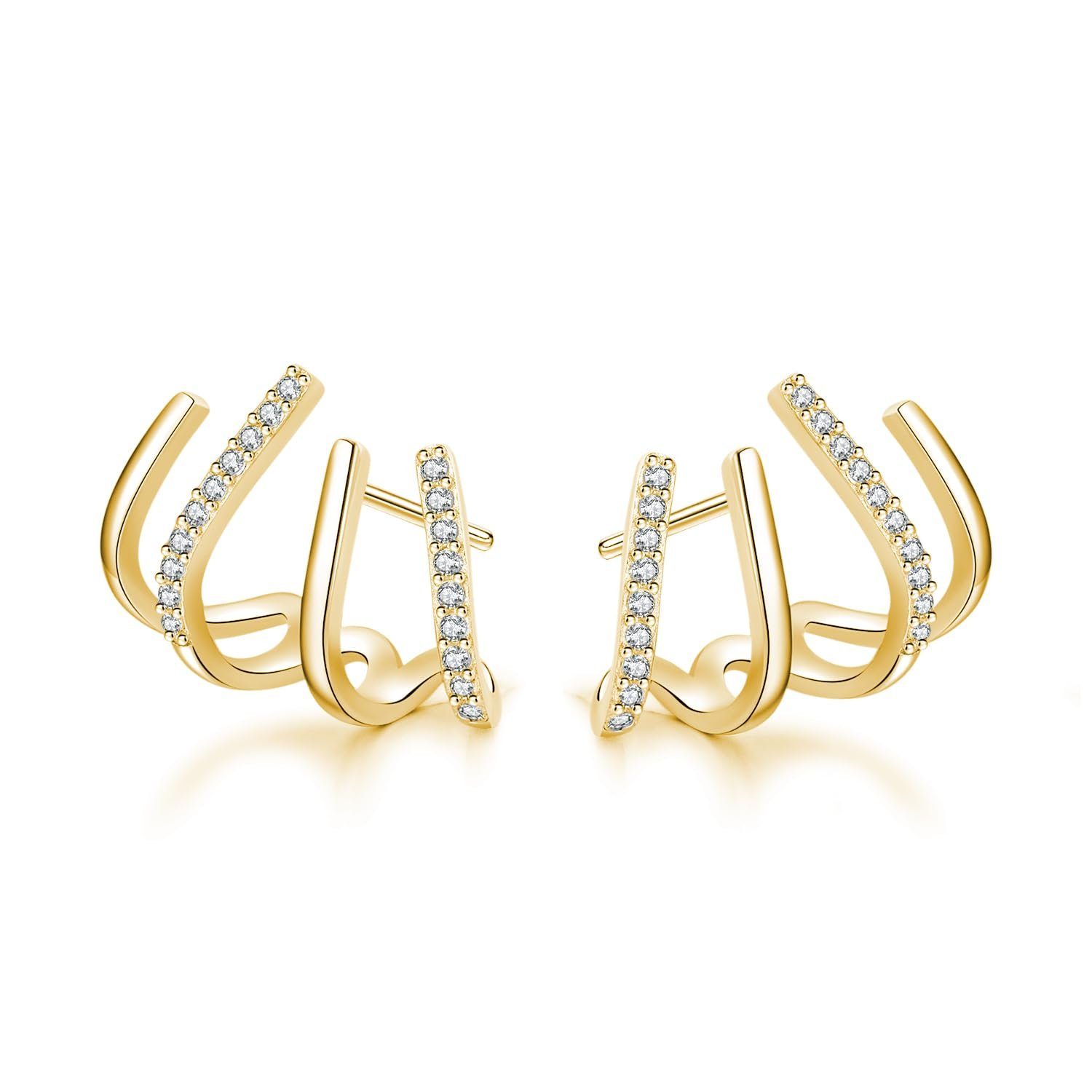 POCHUMIDUU Paar Ohrhänger Ohrstecker für Frauen Mädchen Crawler Ohrringe Wrap Piercing Ohrringe (2-tlg., Silberne Nadel + galvanisiertes Kupfer), Verstellbare Vier-Klauen-Ohrstecker