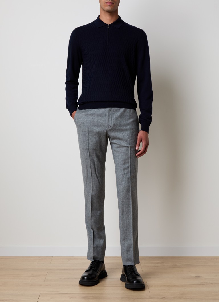 Corneliani Chunky knit virgin wool polo with texture and half zip