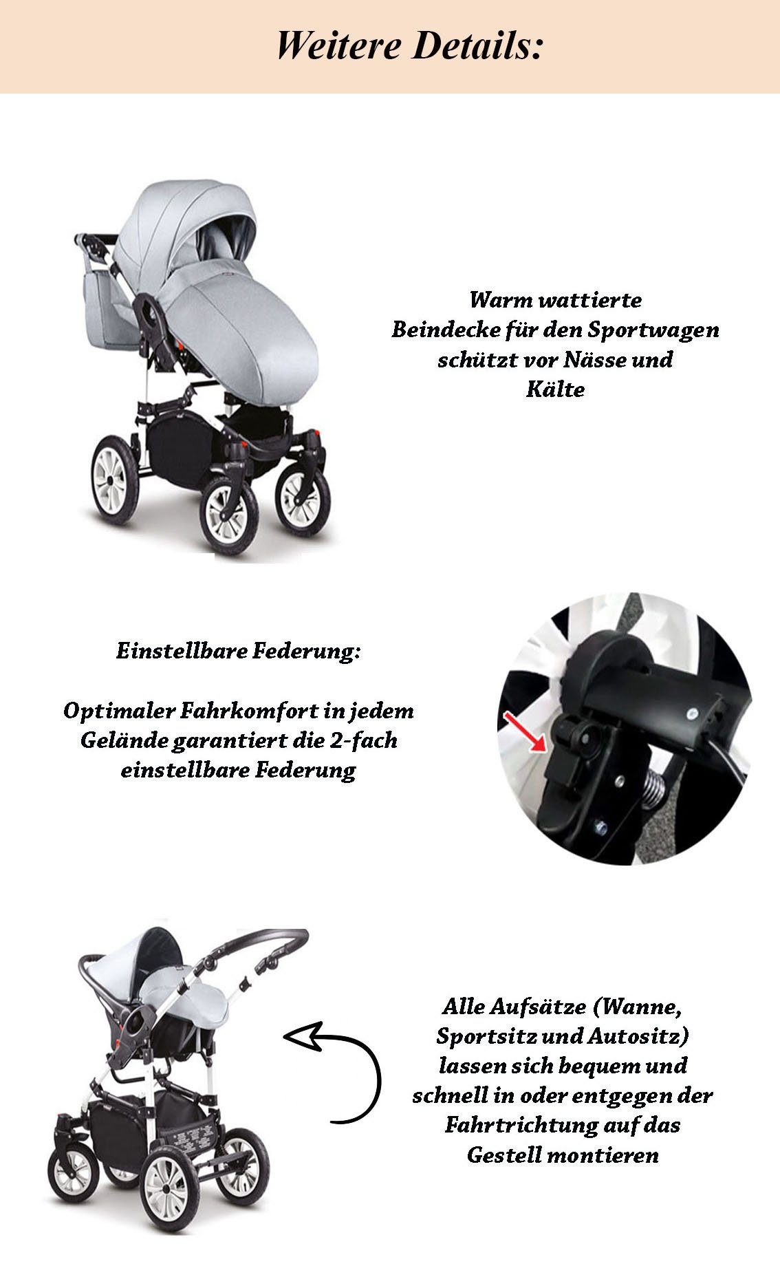babies-on-wheels Kombi-Kinderwagen 3 in 1 Kinderwagen-Set Cosmo ECO - 16 Teile - in 29 Farben