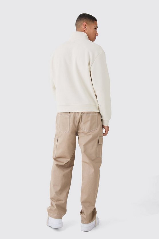 Kastiges Oversize Sweatshirt mit 1/4 Reißverschluss und Borg-Applikation