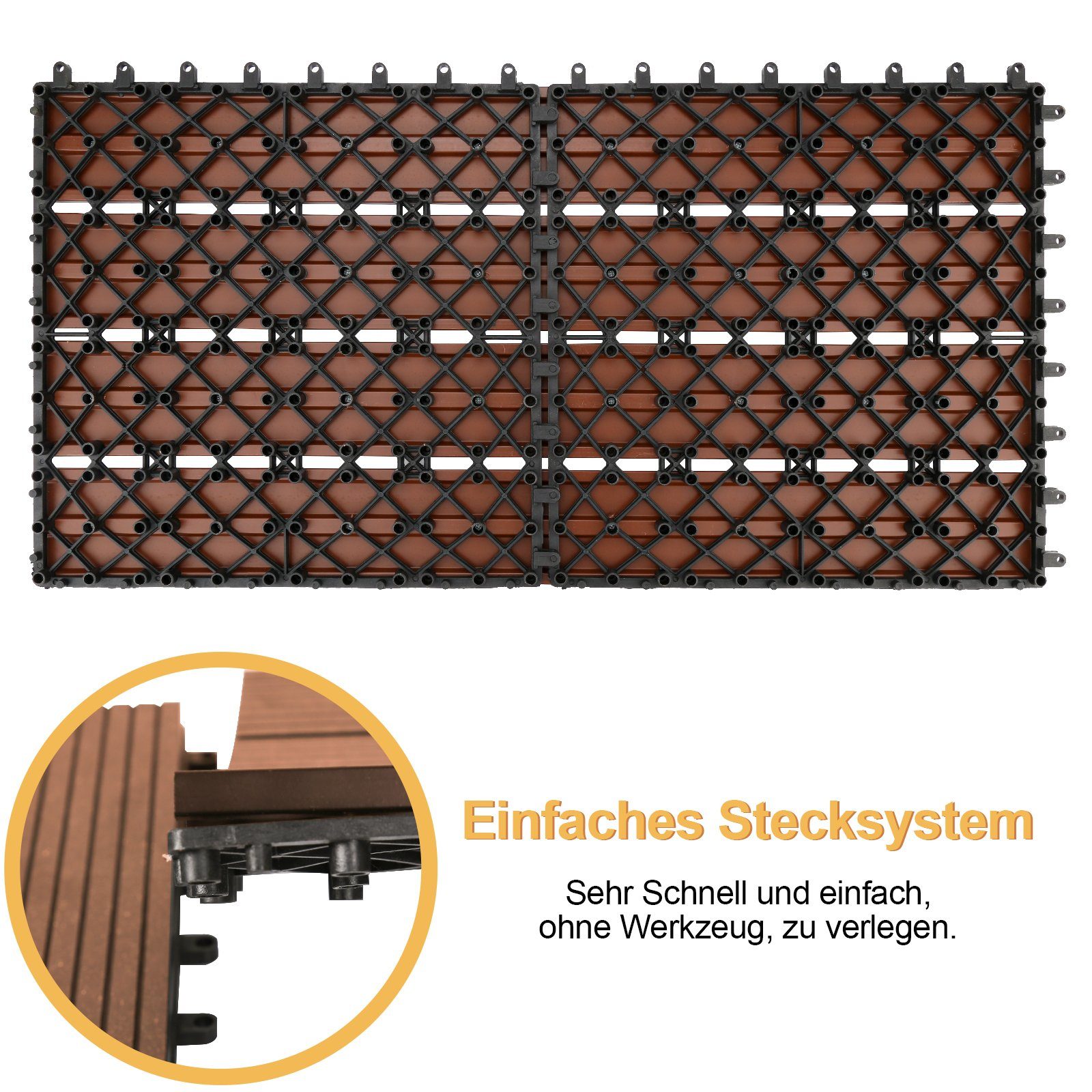 Gimisgu Holzfliesen WPC Fliesen 12 Stück 2m² 60x30 cm Terrassendielen Holzfliesen, mit klicksystem für Terrassen und Balkon