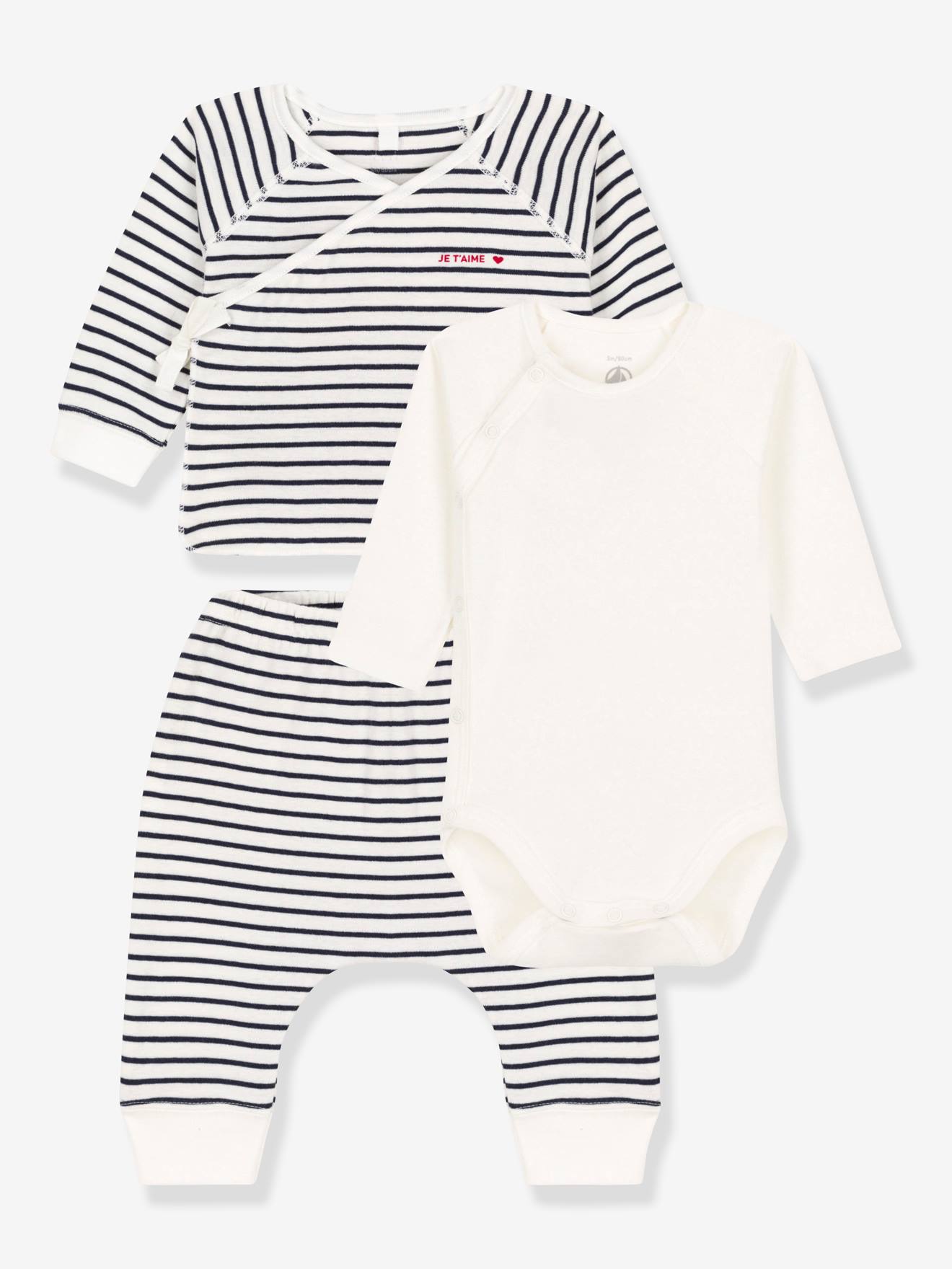 Ensemble 3 pièces en coton bio PETIT BATEAU écru