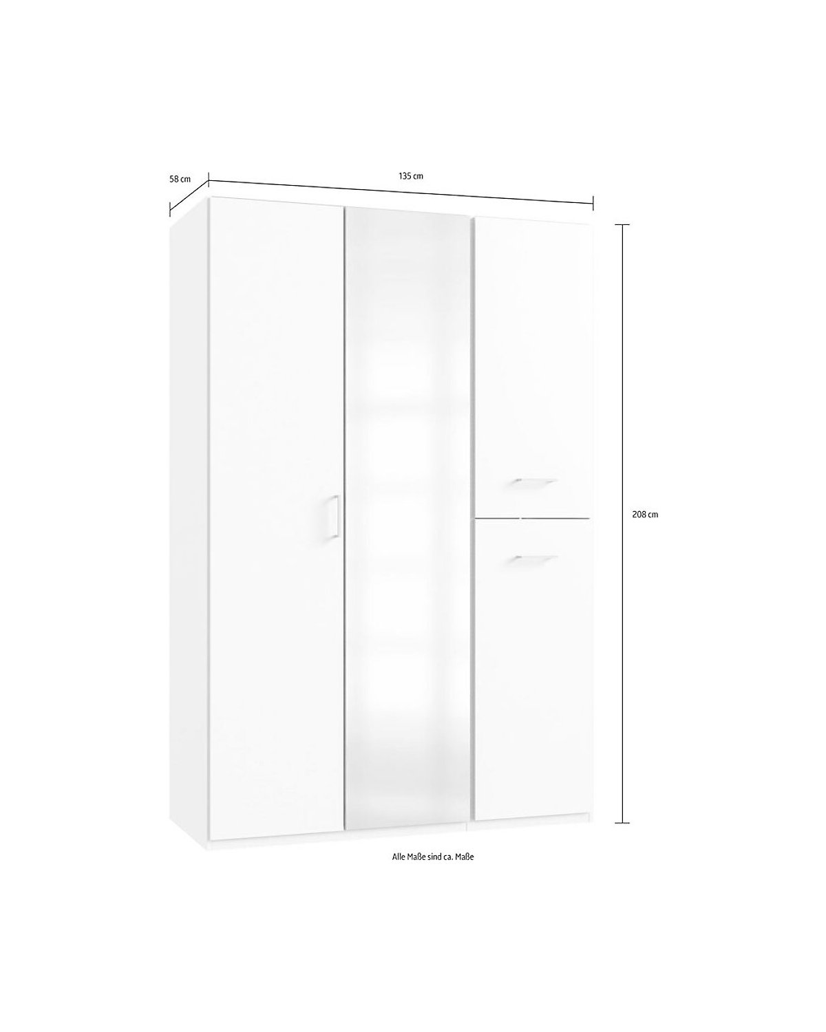 Kleiderschrank Schlafzimmerschrank Lima 135x58x208cm 2-türig mit Apothekerauszügen