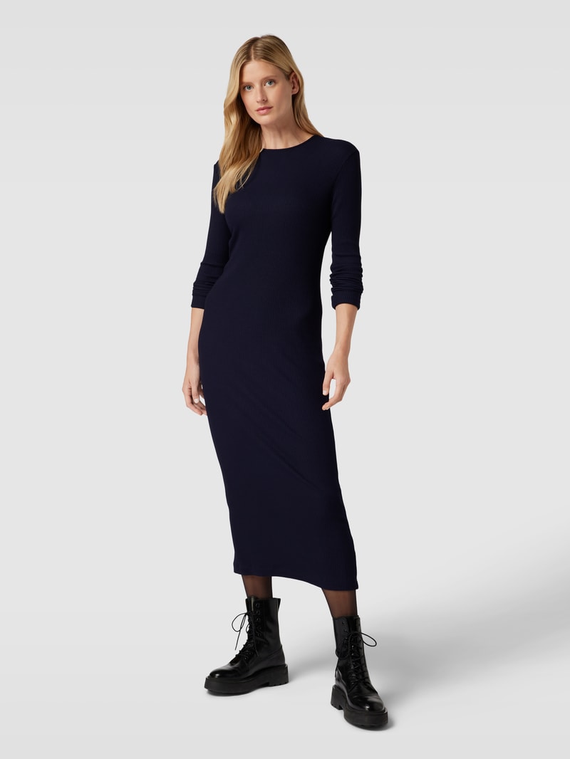 Midikleid in Ripp-Optik mit Rundhalsausschnitt in marineblau