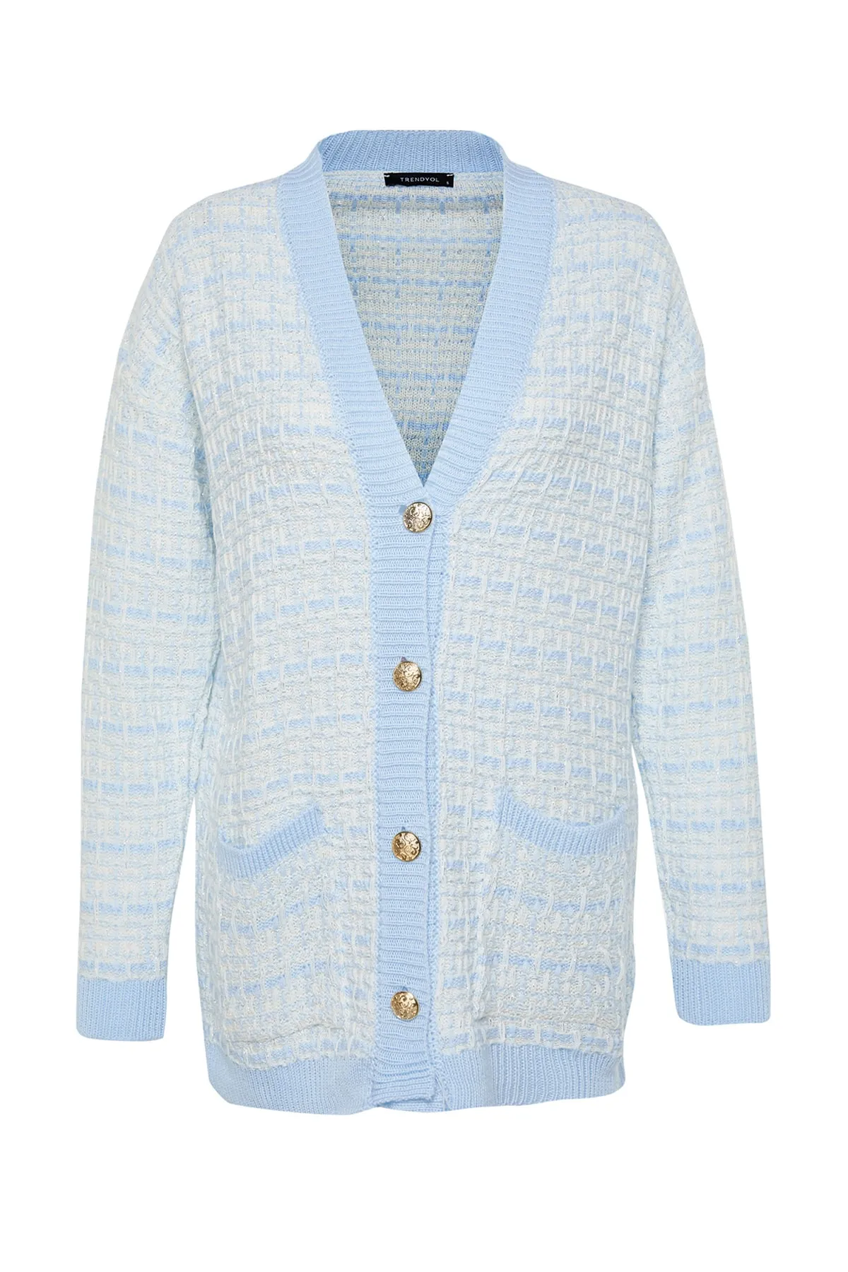 Trendyol Collection  Hellblauer, weiter Strickcardigan in Tweed-Optik mit Glitzer TWOAW21HI0250