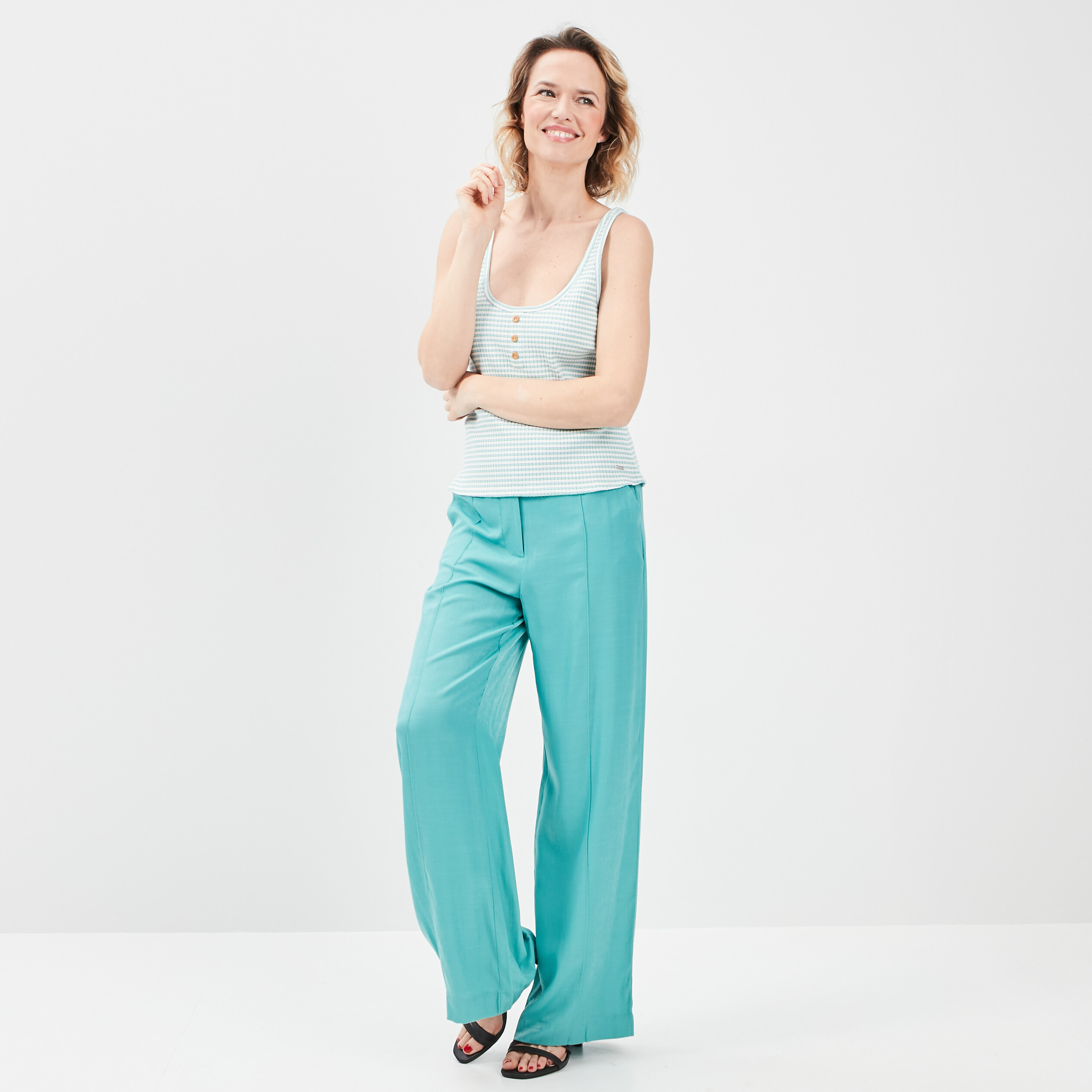 Débardeur côtelé avec boutons vert menthe femme | La Halle