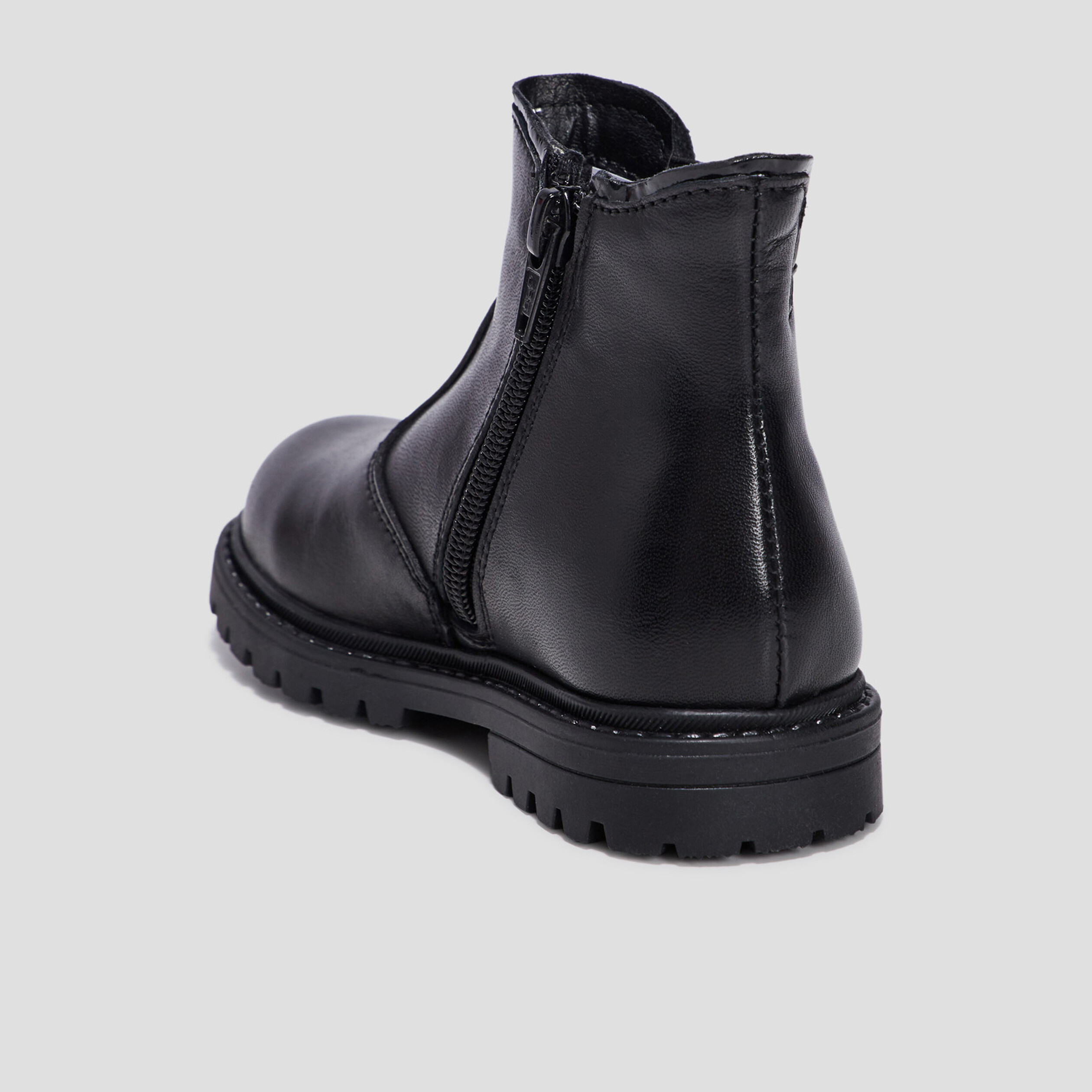 Bottines crantées en cuir noir fille | La Halle