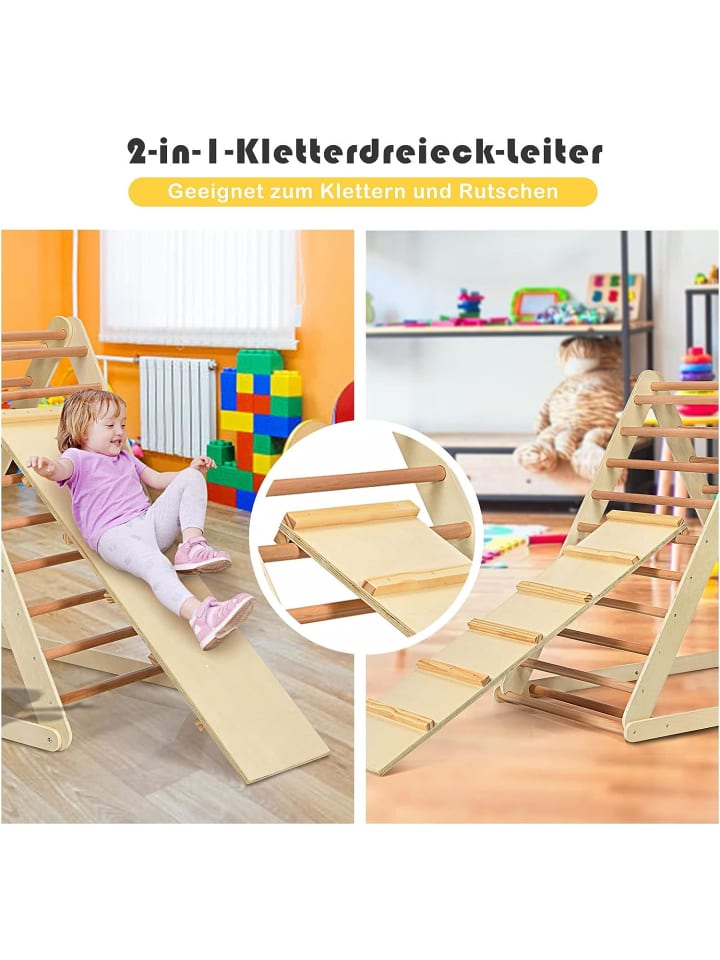 COSTWAY 2-in-1 Kletterdreieck in Hellbraun günstig kaufen 70x120 cm
