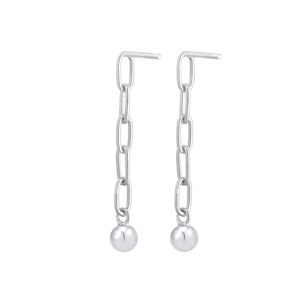 Elli Elli Boucles d'Oreilles Chaîne Sphère Géo Boucles d'Oreille Femme - (925/1000) Ar Boucles d'oreilles