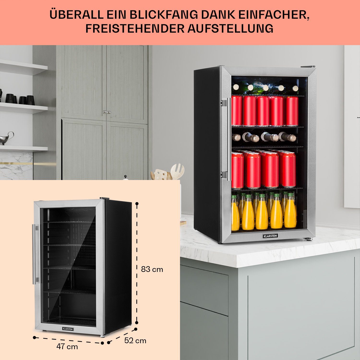 Klarstein Getränkekühlschrank HEA13-Beesafe-3XL 10033347A, 83 cm hoch, 47 cm breit, Bierkühlschrank Getränkekühlschrank Flaschenkühlschrank mit Glastür