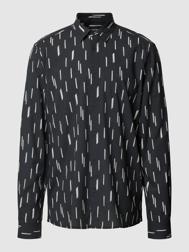 Straight Fit Freizeithemd mit Allover-Print in schwarz
