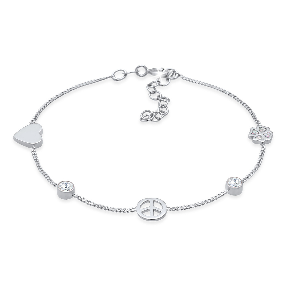 Elli Elli Bracelet Femme Coeur Paix Pendentif trèfle à quatre feuilles avec cristaux z Bracelet