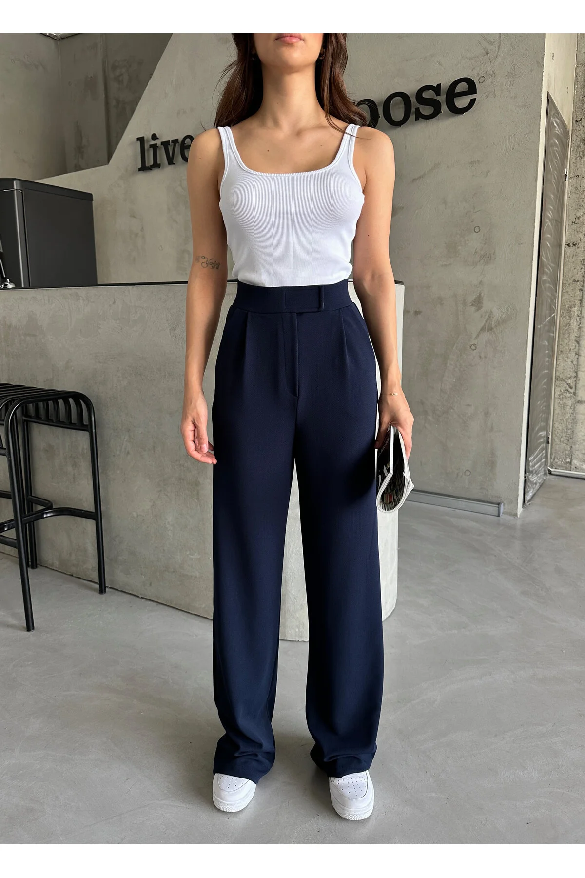 Laluvia  Parla Damen-Palazzohose aus Lycra mit Klettverschluss in Marineblau