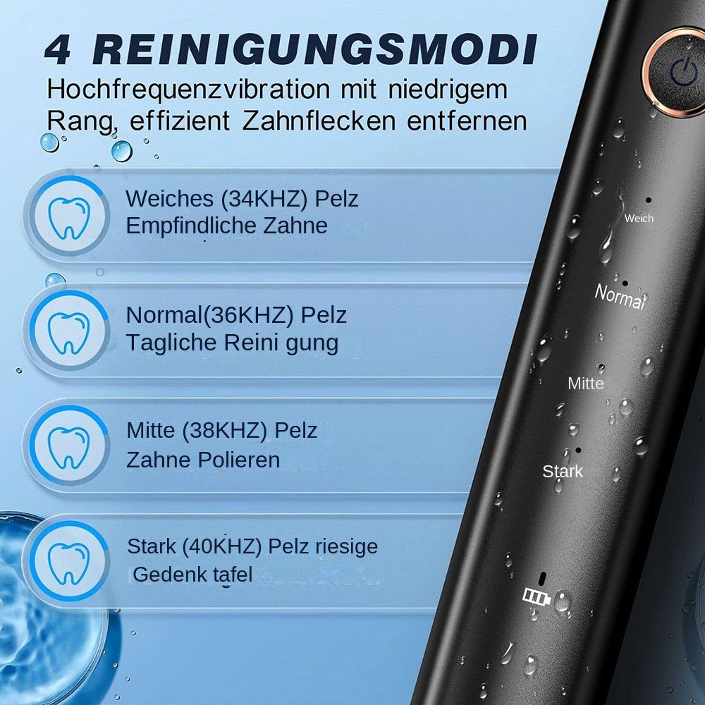Yoyaxi Zahnpflege-Set Pflege der Zähne zu Hause mit Zahnaufhellung, 1-tlg., Rechargeable Set mit 4 Modi und 2 austauschbaren Reinigungsköpfen