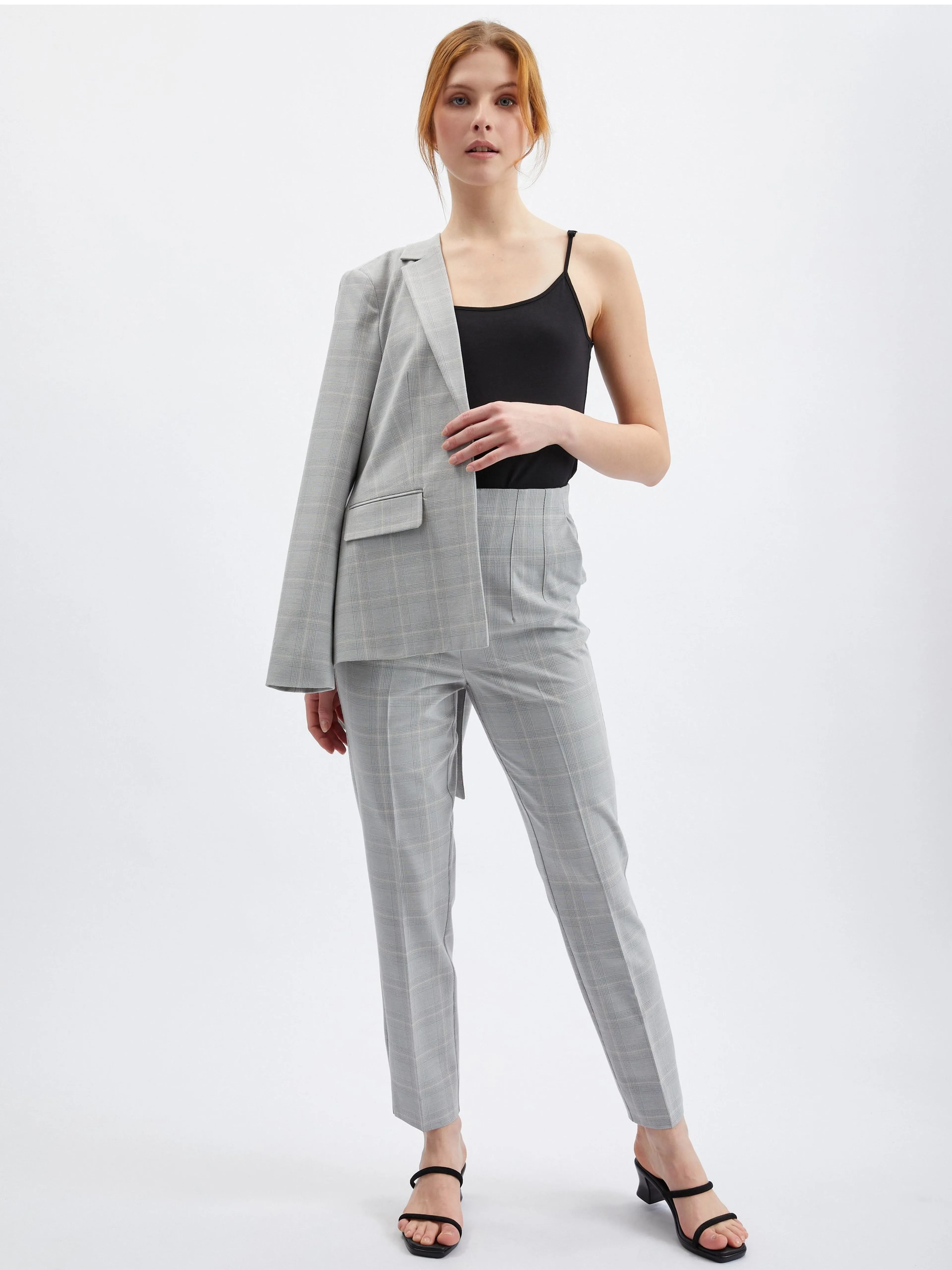 Hellgraue karierte Damenhose straight fit ORSAY