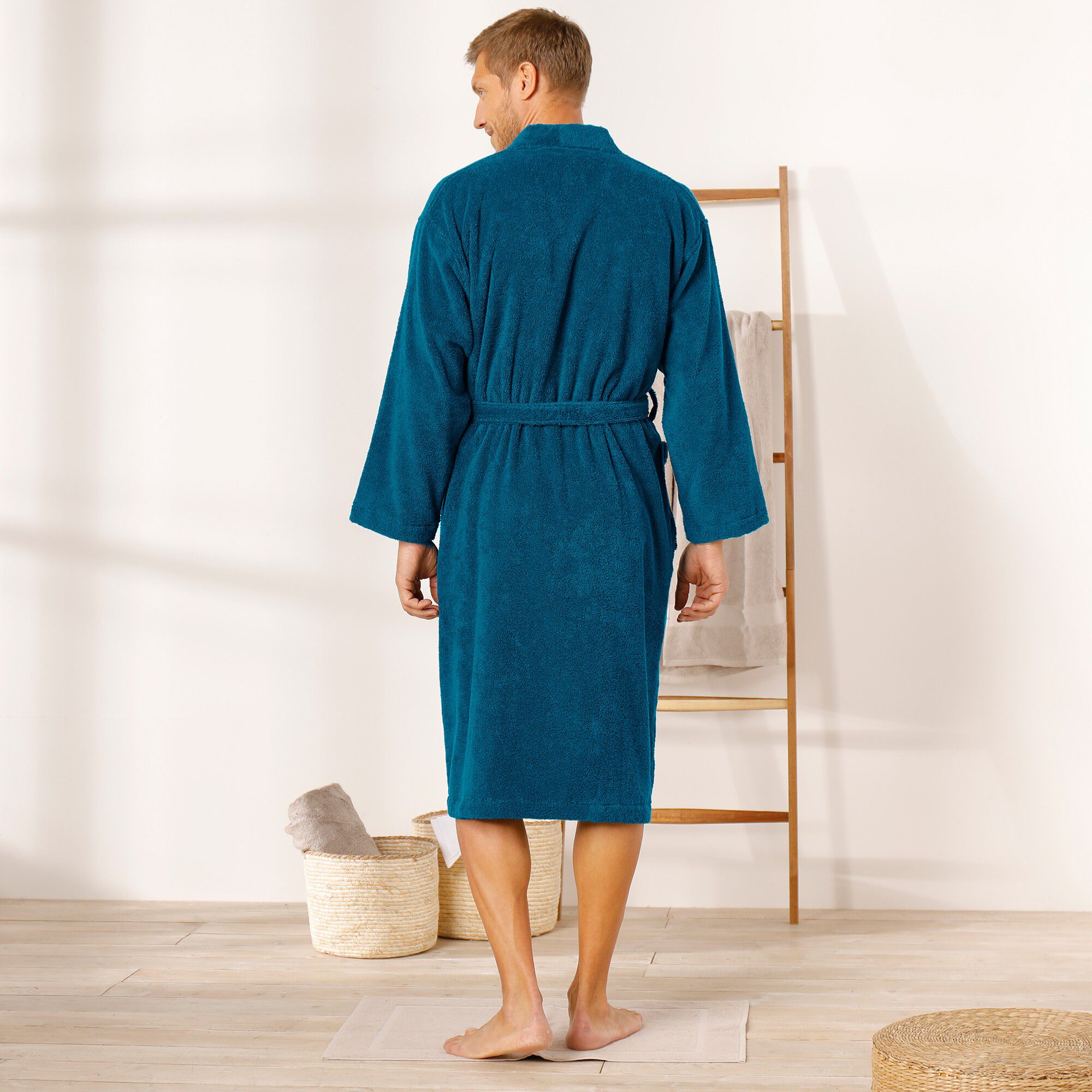 Peignoir mixte adulte col kimono éponge bouclette