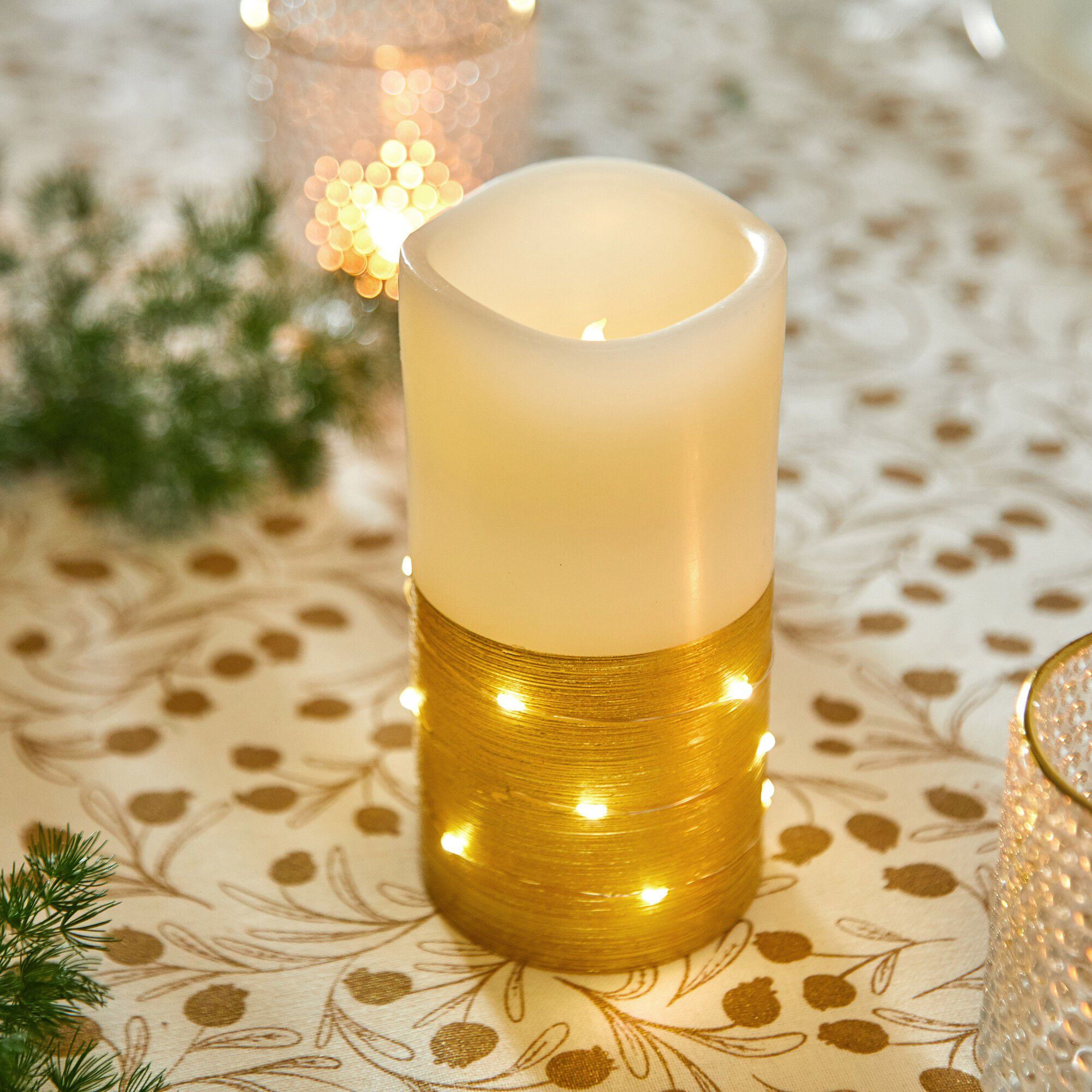Bougie led cire avec guirlande lumineuse