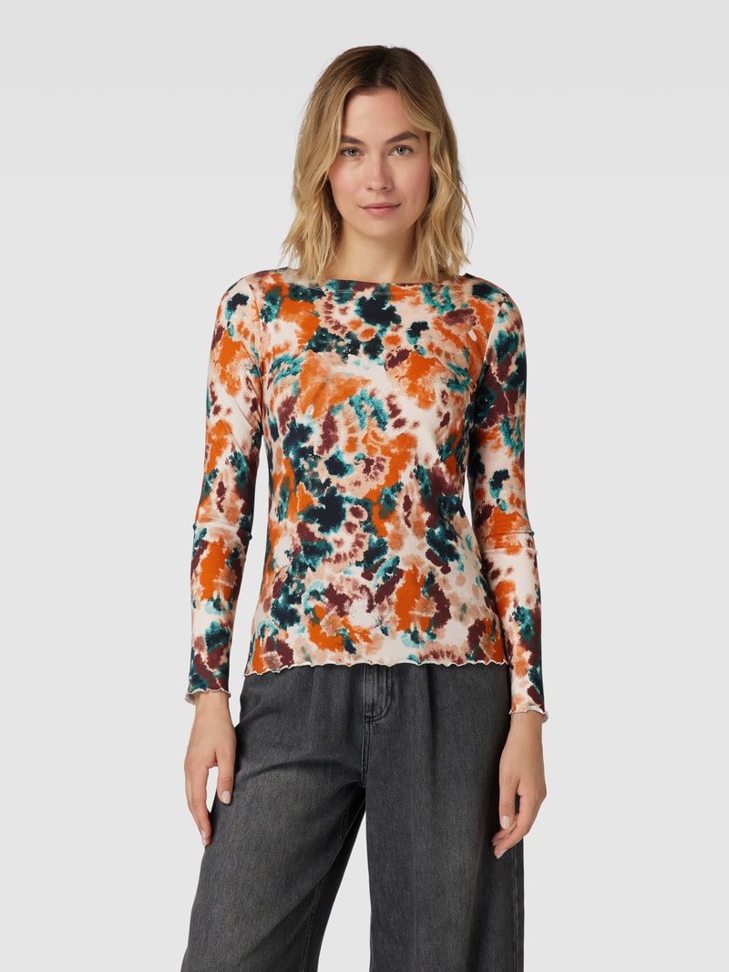 Longsleeve mit Wellensaum und Allover-Muster in orange