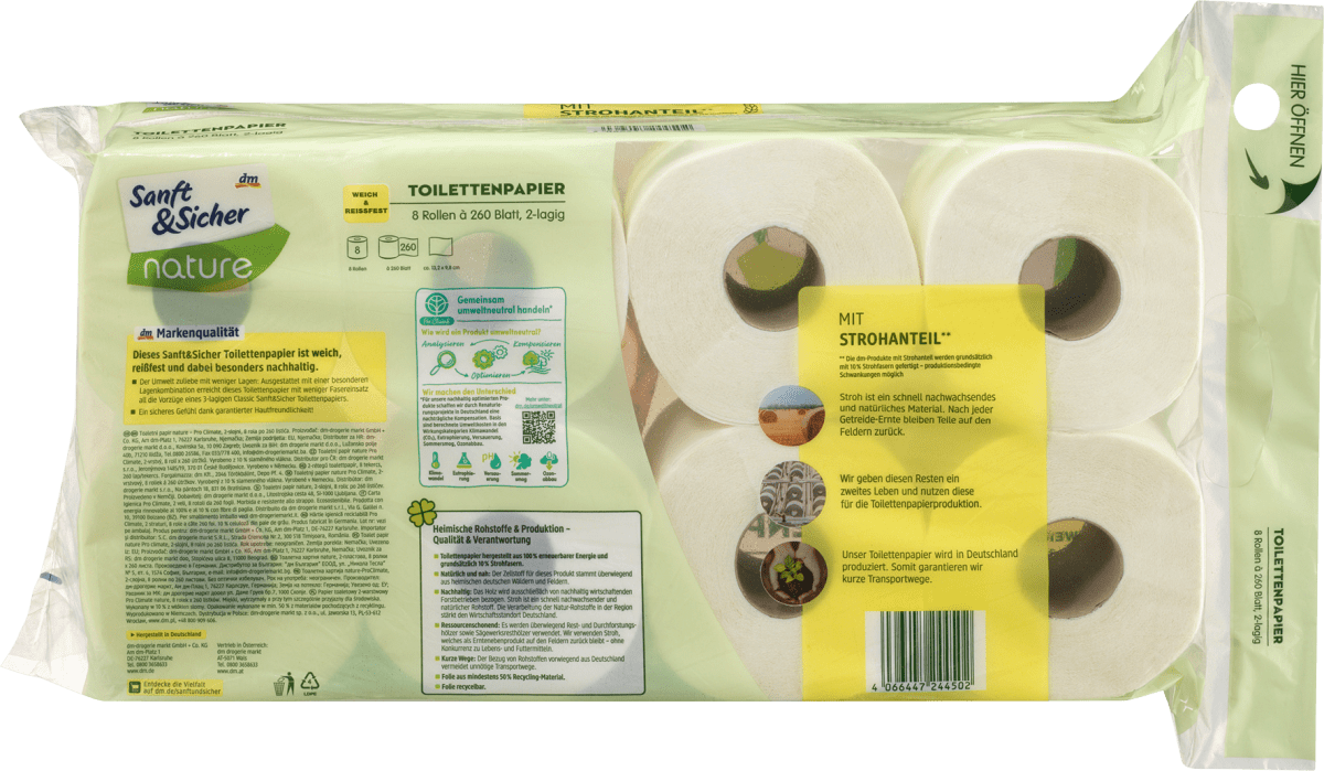 Toilettenpapier Pro Climate nature Stroh 2-lagig (8x260 Blatt), 8 St