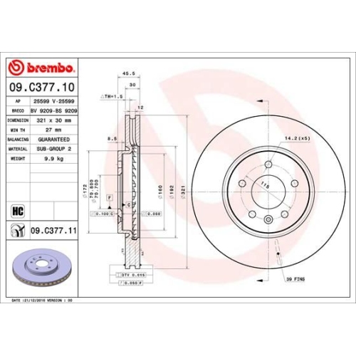 09.C377.11 BREMSSCHEIBE BREMBO VA  VP1 - ATU