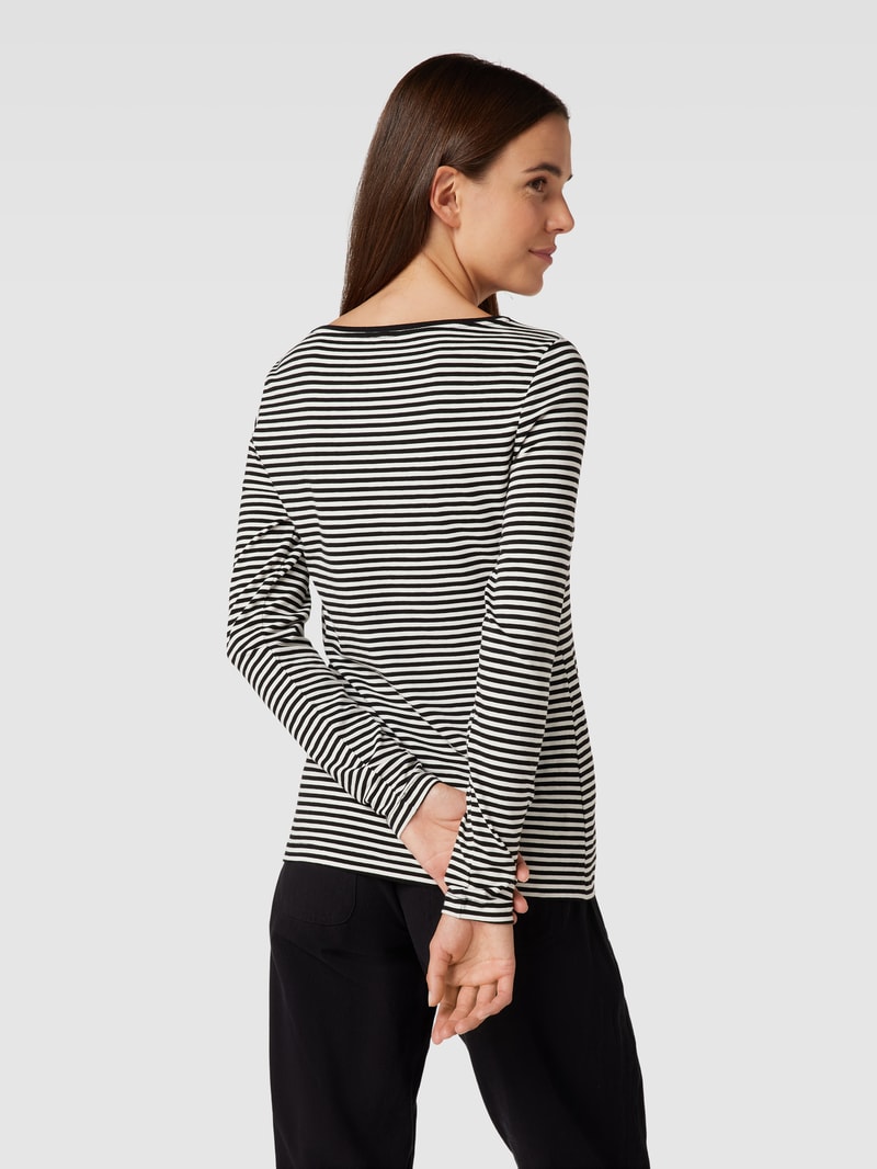 Longsleeve mit Streifenmuster und U-Boot-Ausschnitt in schwarz