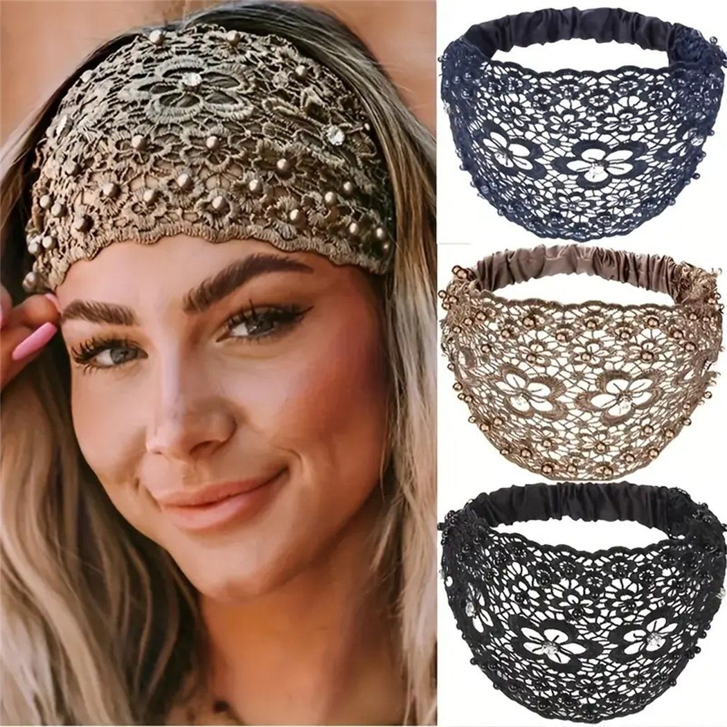 DAYUT Haarband Elegante Hollow Out Spitze Blume Muster Stirnband Frauen Haarschmuck, 3-tlg.