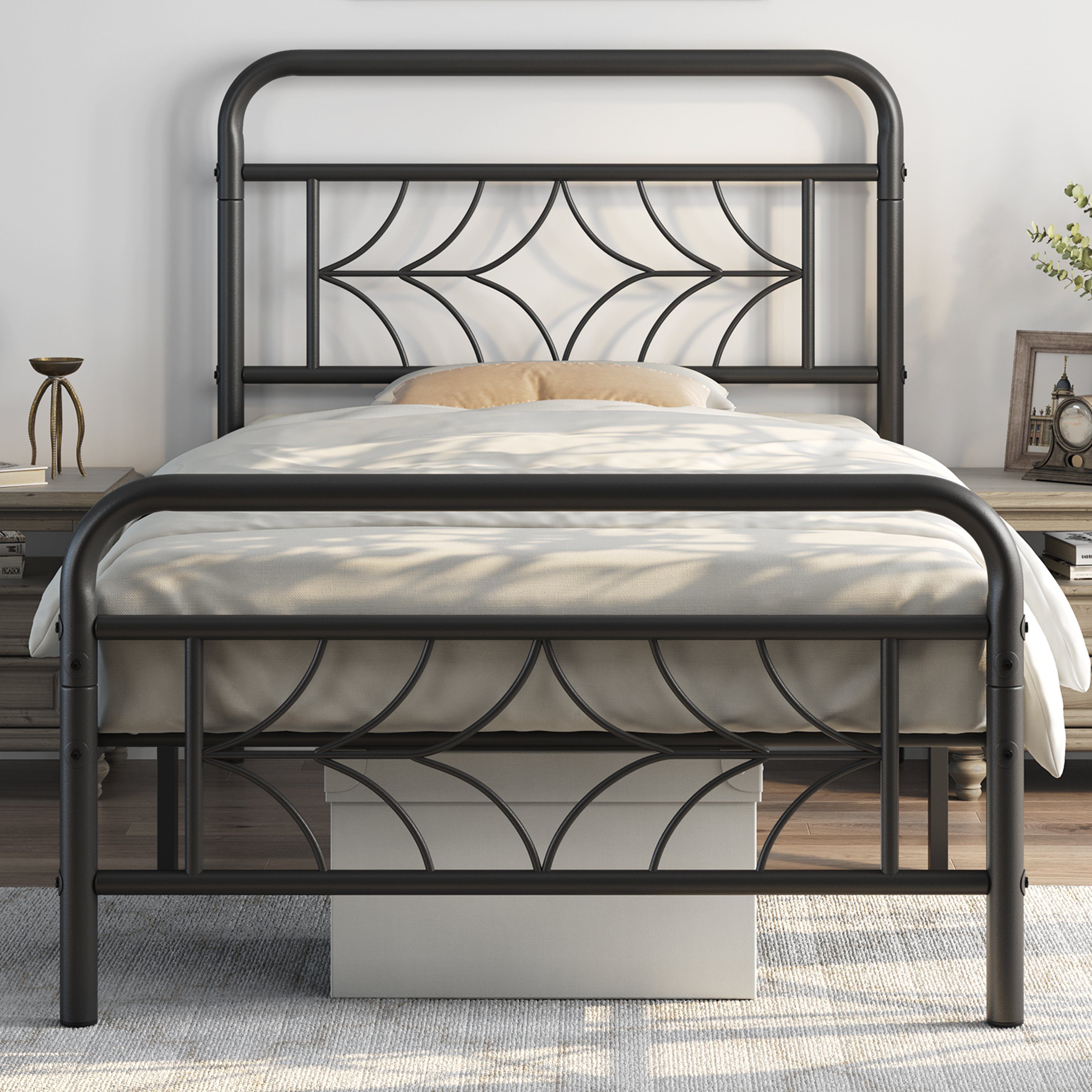 Yaheetech Metallbett, Bettgestell mit Kopfteil & Fußteil, Einzelbett/ Doppelbett Jugendbett