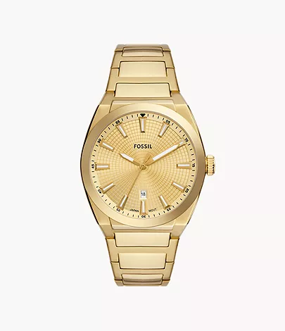 Fossil Uhr Everett 3-Zeiger-Werk Datum Edelstahl goldfarben