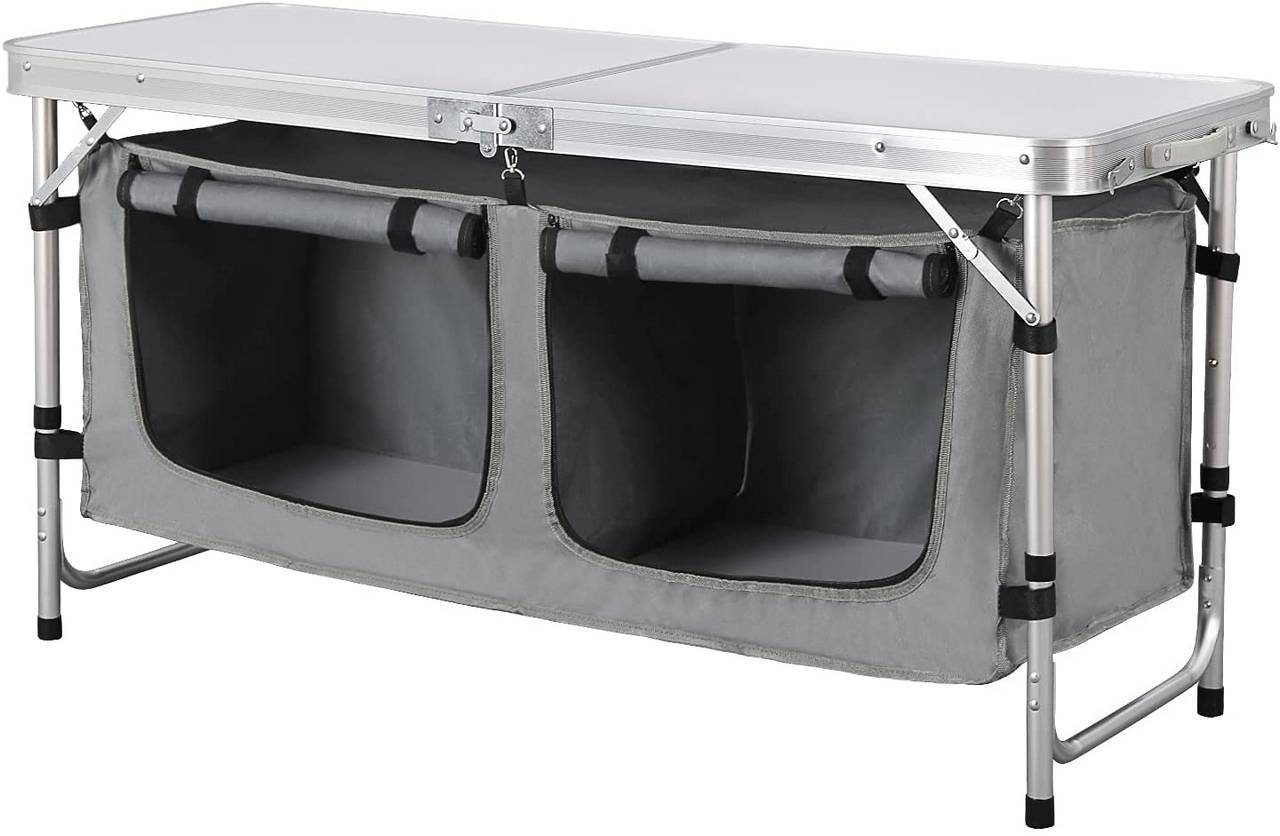 Woltu Campingtisch, Höhenverstellbar mit Stauraum, Outdoor inkl.Tragetasche