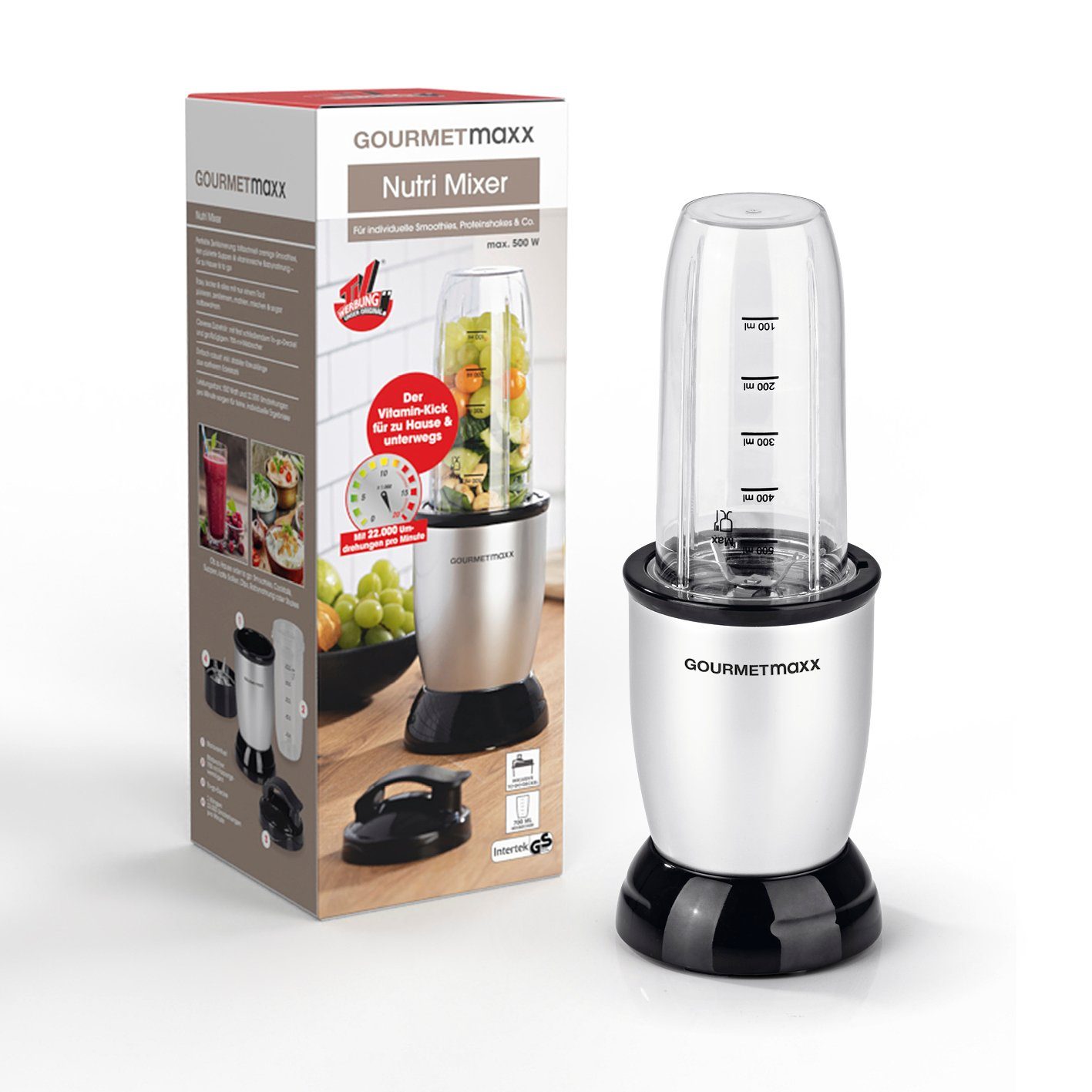 GOURMETmaxx Smoothie-Maker Nutrition Mixer 4-tlg., 500,00 W, inkl. To Go Deckel, Mixbecher 700ml