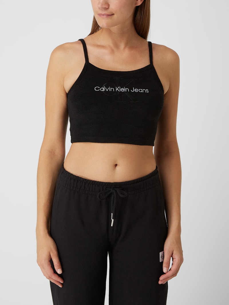 Crop Top aus Frottee in schwarz