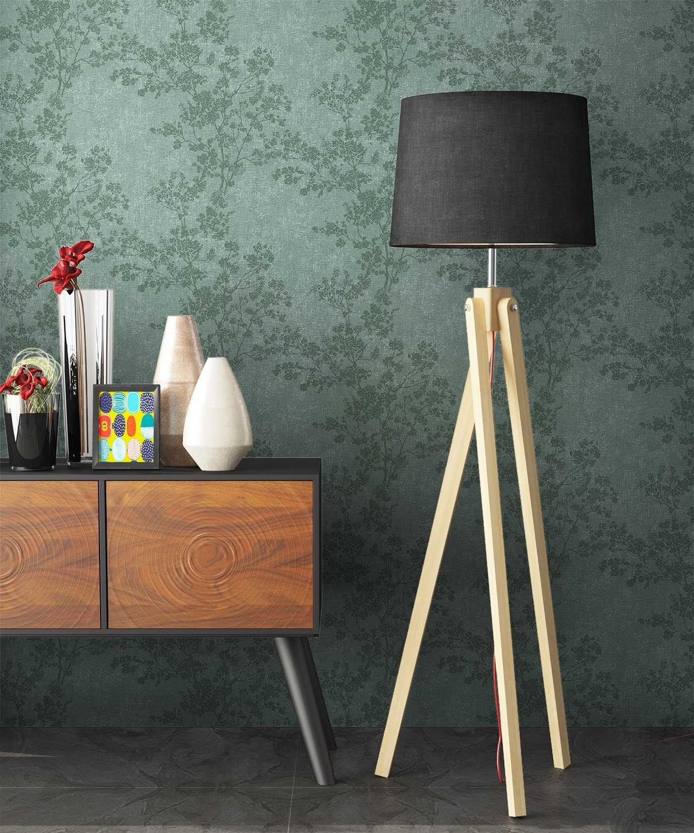Newroom Vliestapete, Grün Tapete Blumen Floral - Blumentapete Mustertapete Weiß Dunkelgrün Blätter Modern für Schlafzimmer Wohnzimmer Küche
