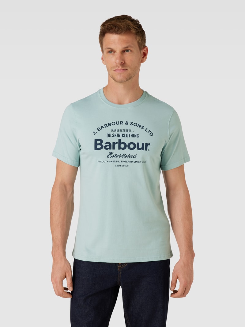 T-Shirt mit Label-Print Modell 'BRAIRTON' in helltürkis meliert