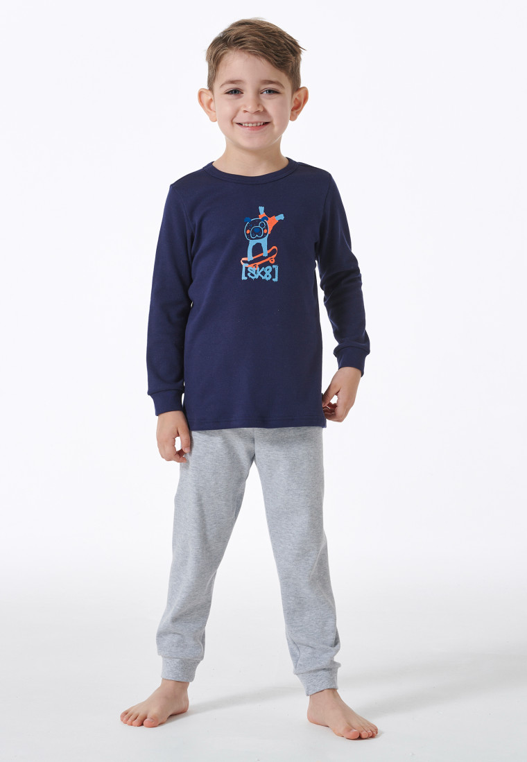 Schlafanzug lang Hunde Skateboard dunkelblau - Boys World