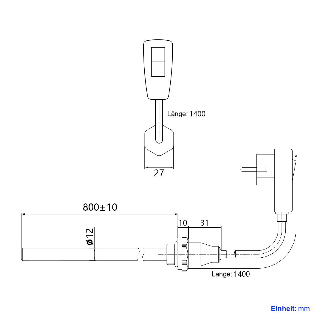 EMKE Heizstab EMKE Heizstab Heizpatrone für Badheizkörper mit Stecker und Schalter
