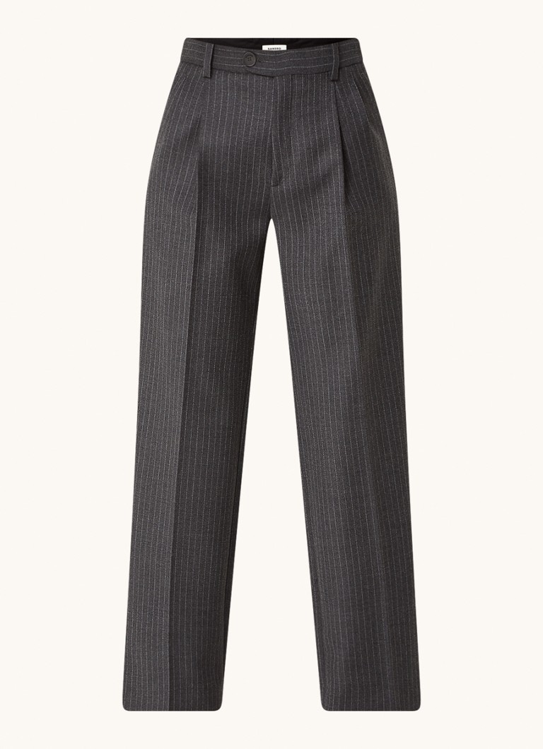 Pantaloni cu talie înaltă, lați, cu dungi, din lână, model Sandro Kelina.