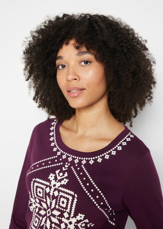Baumwollripp-Langarmshirt mit Norwegermotiv
